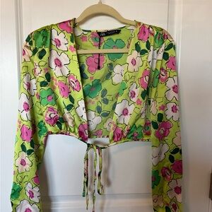 Zara Vibrant Floral Tie-Front Blouse